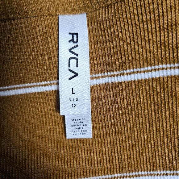RVCA Donner Striped Ribbed Knit Dress Scoop Neck Zip Womens L‎ Cotton Blend NWT - Picture 4 of 11